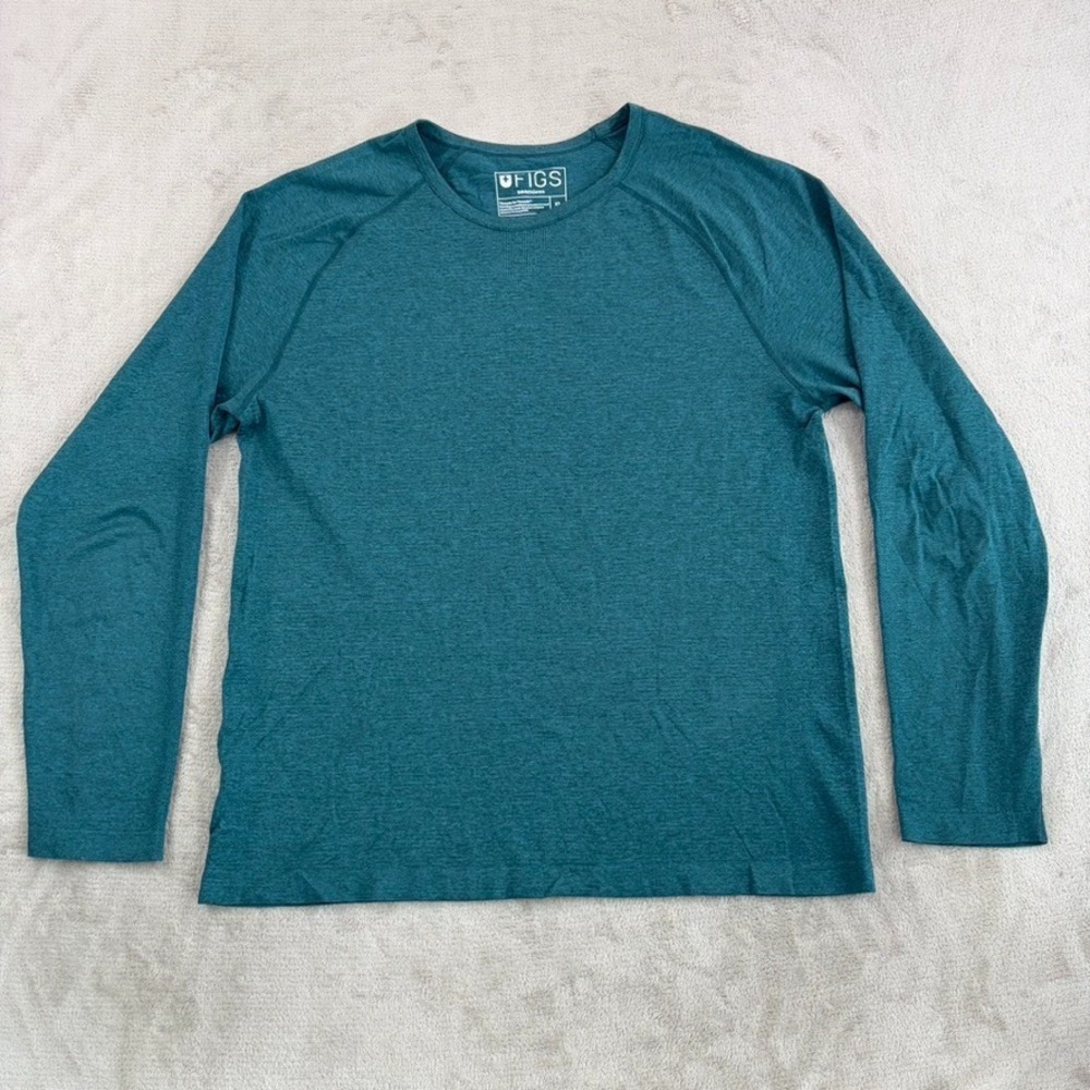 Figs Makato Seamless Long-Sleeve Underscrub Shirt in Heather Green Men XL